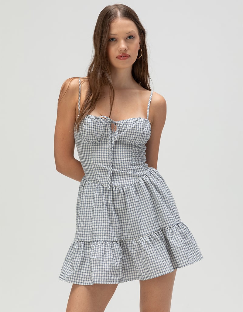 Womens Gingham Drop Waist Mini Dress